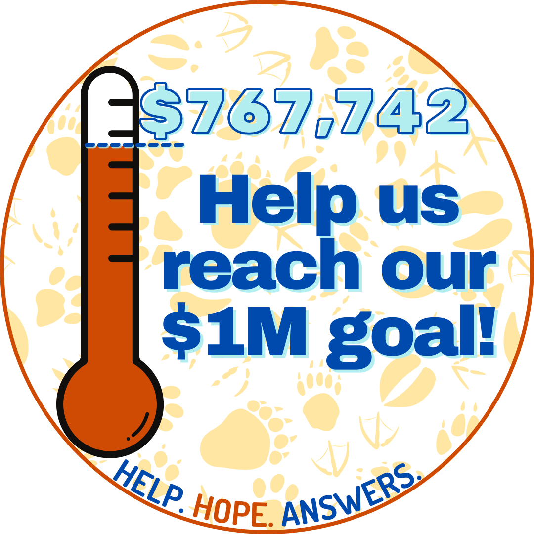 Fundraising Thermometer. Currently at 76.7% of $1 million fundraising goal