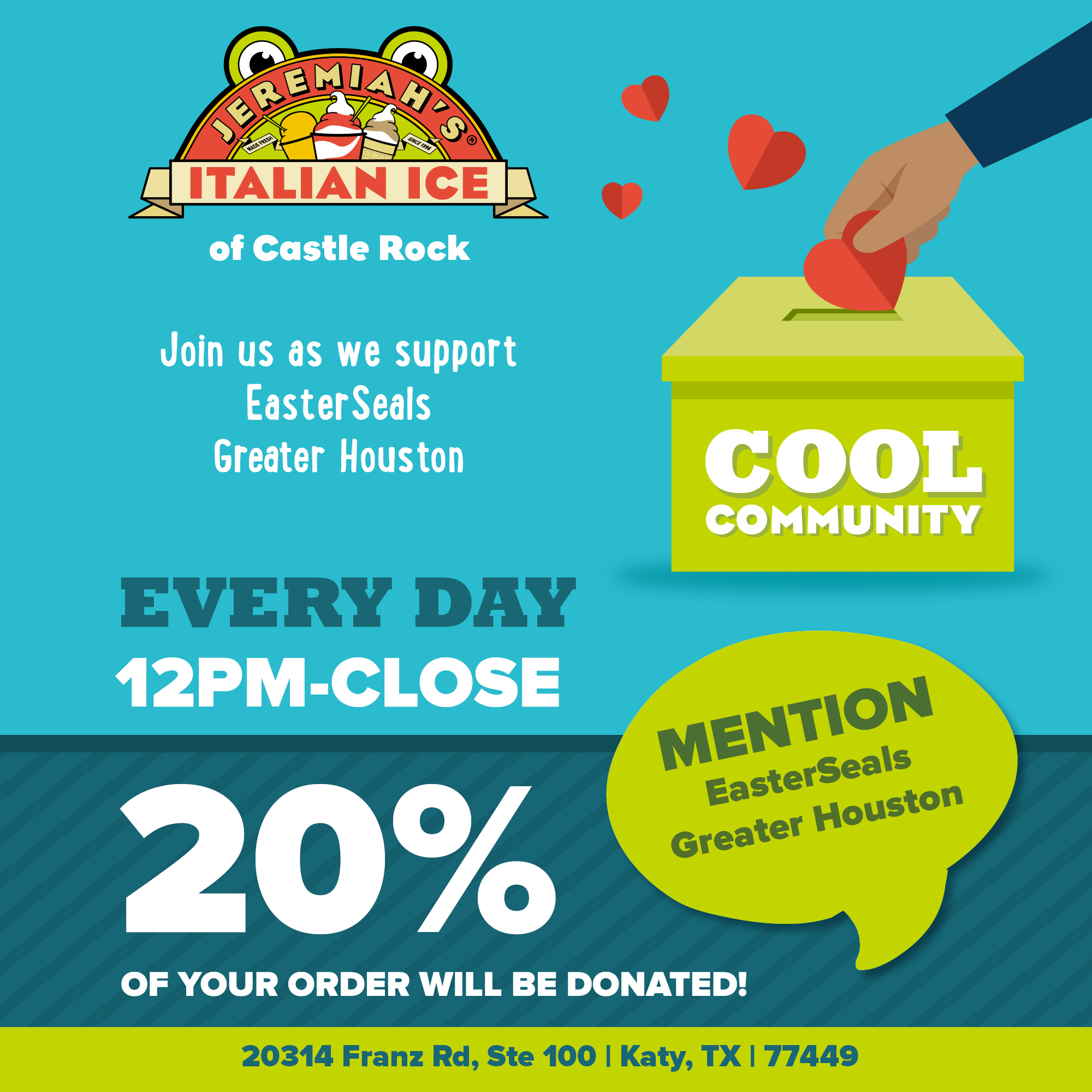 Jeremiah's Italian Ice Easter Seals Houston Partnership Flyer