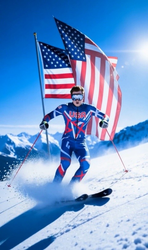 Beau's AI Generated Image of himself skiing in the Olympics